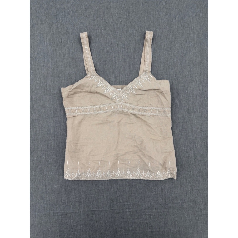 Old Navy Y2K 2006 Embroidered Linen Cotton Camisole Tan Boho Tank Top Small